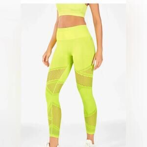 Fabletics Seamless High-Waist Mesh 7/8 Athletic Leggings Neon Green Size Small